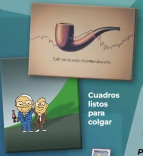 Cuadros con humor financiero y personajes de Santoro y Donoso